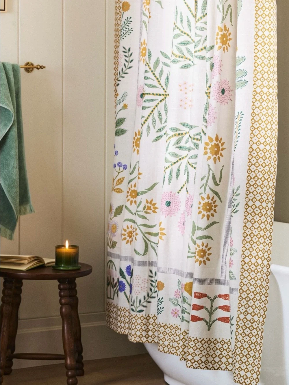 Anthropologie Ellen Merchant Floral-Printed Organic Cotton Paper Shower Curtain